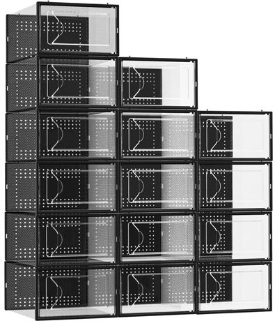 Shoe Storage Box, 15 Pack Clear Plastic Stackable Shoe Organizer for Closet,