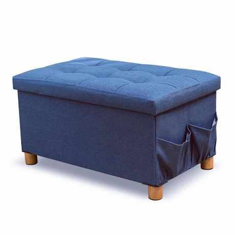 Wamnexti Denim Storage Ottoman Cube with Tray, Foldable Foot Rest Stool/Seat