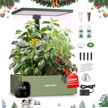 SUNCOZE 20 Pods Hydroponics Growing System Kit, Indoor Herb Garden with Grow