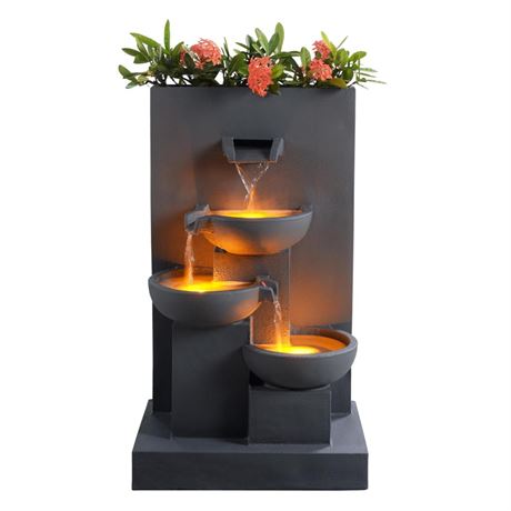 Teamson Home 29.13 in. 3-Tier Cascading Outdoor Water Fountain with Planter,