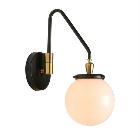 Pathson Swing Arm Hardwired Wall Sconce Light with Milk White Globe, Modern