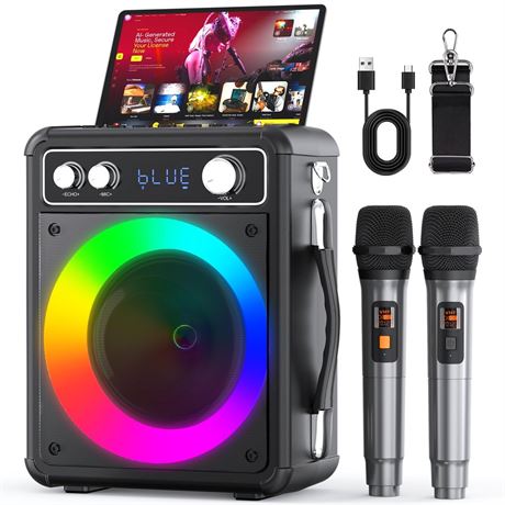 Karaoke Machine, Portable Bluetooth Karaoke Speaker with 2 Wireless