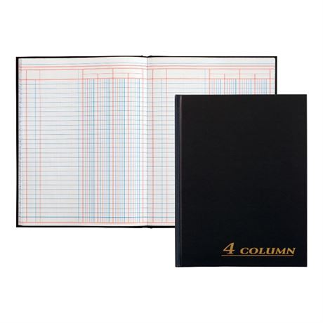 Adams Account Book, 4-Column, Black Cloth Cover, 9.25 x 7 Inches, 80 Pages Per