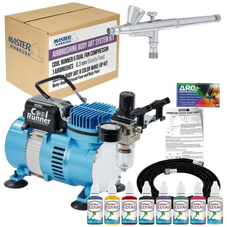 Master Airbrush Airbrushing System Kit with 8 Color Water-Based Face & Body Art