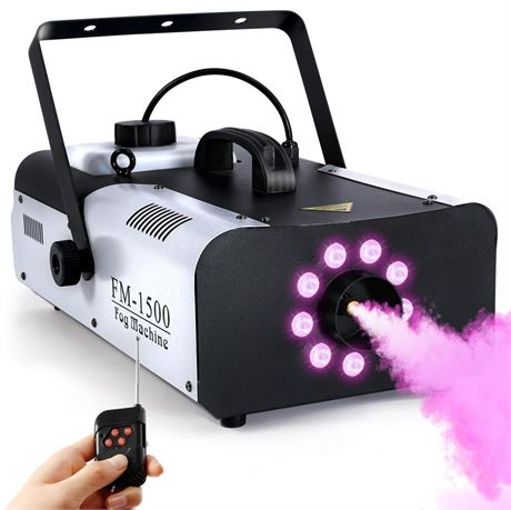 TCFUNDY Fog Machine with Lights, 1500W Smoke Machine RGB 9 LED Lights for DJ