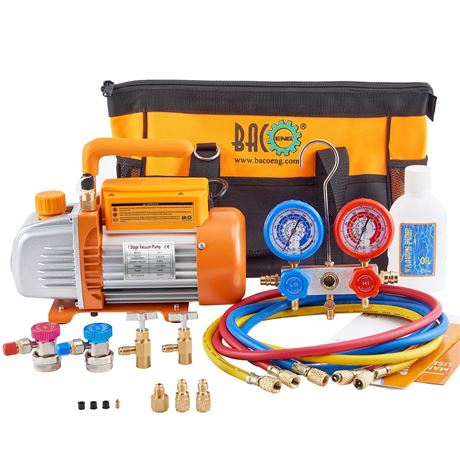 BACOENG 3.6CFM 1/4HP AC Vacuum Pump and Manifold Gauge Set for R134a R12 R410a
