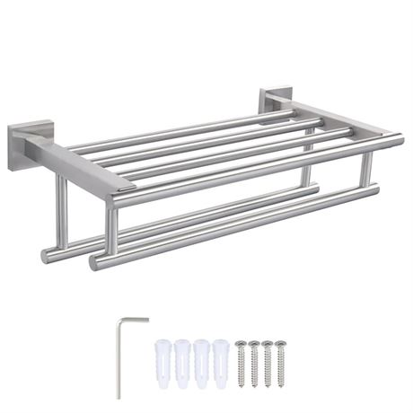 Double Towel Holder with 2 Bars Bathroom Shelf, Brushed 304 Stainless Steel