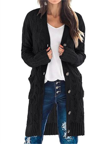 MEROKEETY Women's 2026 Long Sleeve Cable Knit Long Cardigan Open Front Button