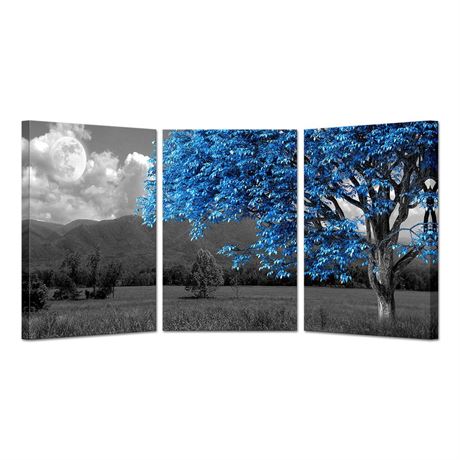 Artmyharbor Blue Tree Canvas 3 Pieces Painting Wall Art Bedroom Mountain with