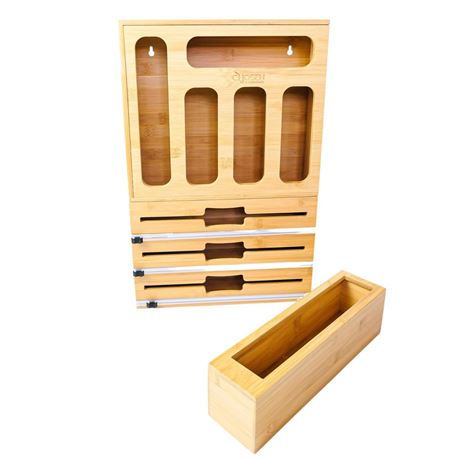 9 in 1 Bamboo Ziplock Bag Storage Organizer and Dispenser, Easy-to-Use,