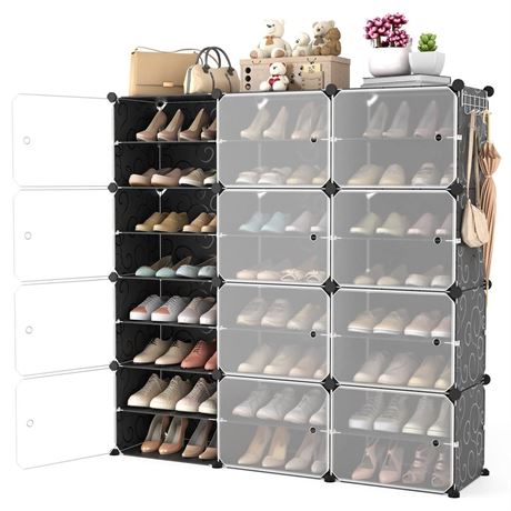 Portable Shoe Rack Organizer with Door, 48 Pairs Shoe Storage Cabinet Easy