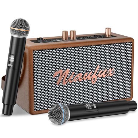 Karaoke Machine, Retro-Design Speaker with 2 Wireless Microphones for Adults &