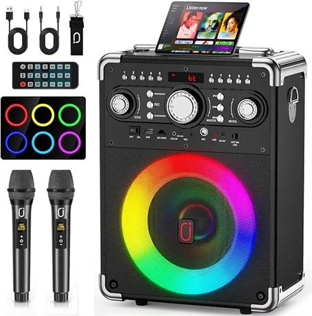 Karaoke Machine with 2 Wireless Microphones, Portable Bluetooth 5.3 Karaoke