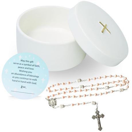 Sweet Treasures Gift – Baptism Gifts for Girls, First Rosary with Ceramic