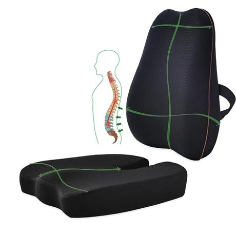 JAKARL Memory Foam Seat Cushion & Lumbar Support Pillow Set for Office