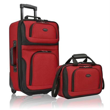 U.S. Traveler Rio Rugged Fabric Expandable Carry-On Luggage Set, Red, 2