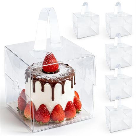 6PCS 6x6x5Inch Clear Cake Boxes - RAINFLOW Mini Clear Gift Box with Portable