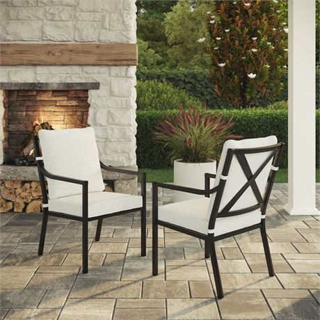 My Texas House Cambria 2-Pack Steel Outdoor Patio Dining Chairs, White/Black