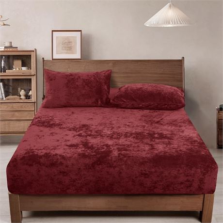 PHF Truly Velvet Fitted Sheet Only Queen Size, Christmas Luxury Super Soft Cozy