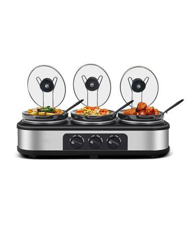 Triple Slow Cooker with Lid Rests, Breakfast Buffet Servers and Warmers with 3
