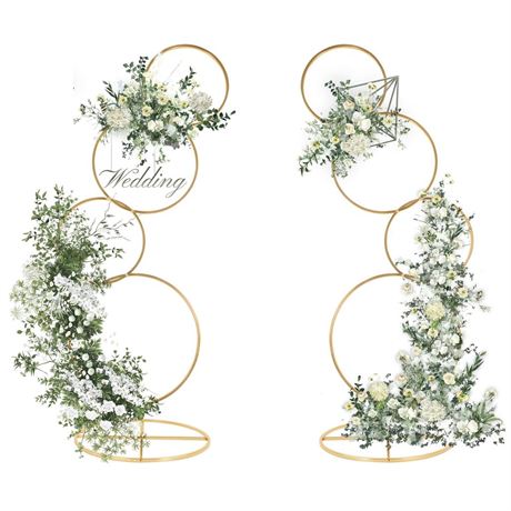 Gold Arch Backdrop Stand 5Ft Wedding Round Hoop Backdrop Stand, 4 Tier Floral