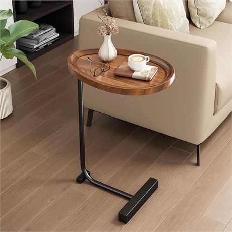Gdrasuya10 Small Sofa Side End Table, C Shaped Couch Table Cute Tray Table
