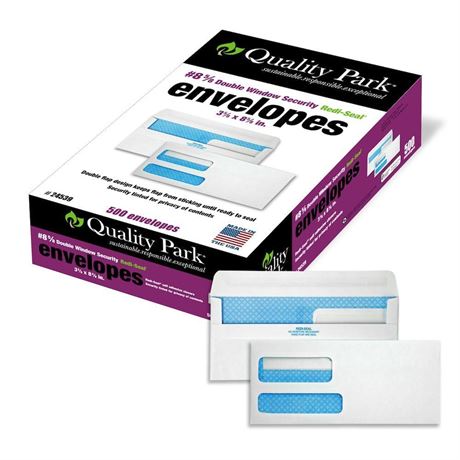 Quality Park #8 5/8 Security Envelopes, Double Window, Self Seal Envelopes for