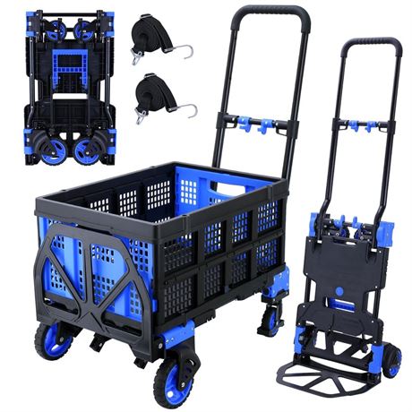 2-in-1 Folding Hand Truck Dolly with Folding Basket, 330LBS Capacity