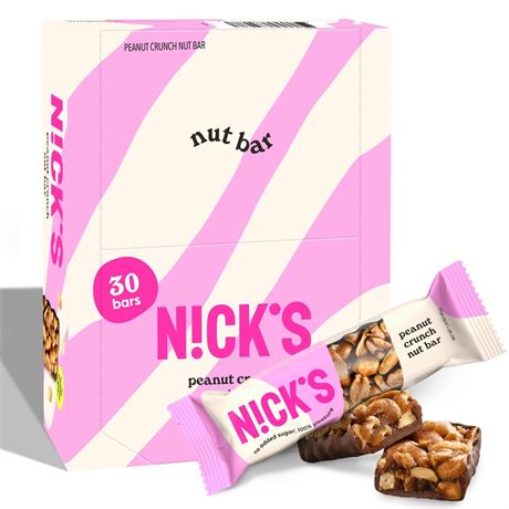 N!CK'S Peanut Crunch Keto Nut Bar, No Added Sugar, 3g Net Carbs, 7g Protein,