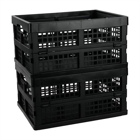 Saedy 16 Liter Black Folding Storage Crates, Collapsible Crate Plastic Basket