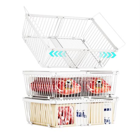 Large Freezer Organizer Bins，Upgraded Bottom Leak-Proof net，Fit 10 to 20 Cu.Ft