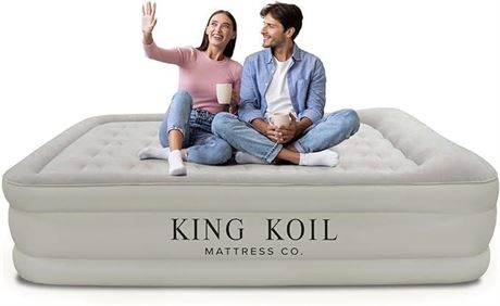 King Koil Pillow Top Plush Queen Air Mattress with Built-in High-Speed Pump