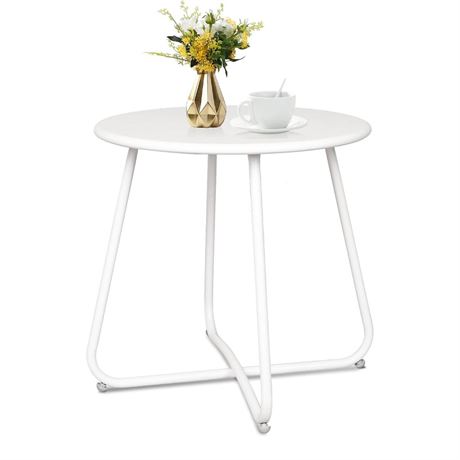 Babion White Outdoor Side Tables, Small Outdoor Table, Round Patio Side Table