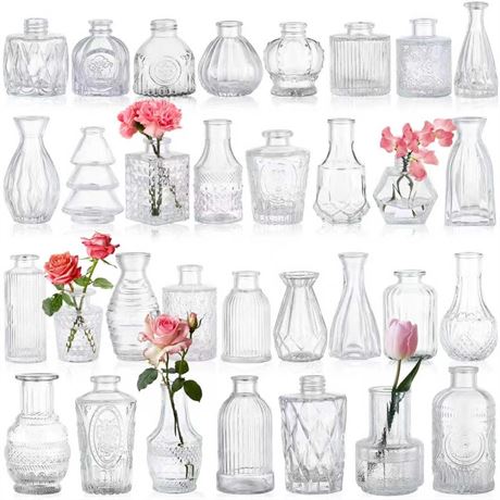 32pcs Glass Bud Vases,Small Clear Vases,Wedding Centerpiece Table