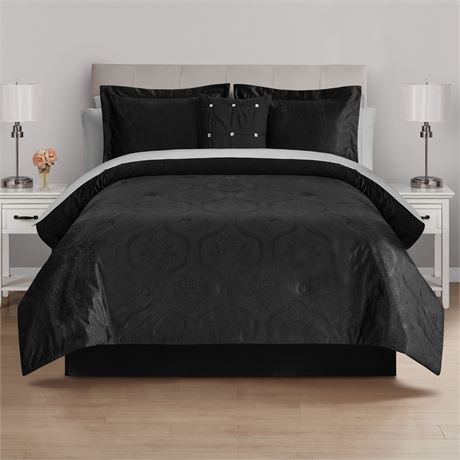 Mainstays All in One Reversible Comforter and Sheet set- 11 Piece, Queen, Black