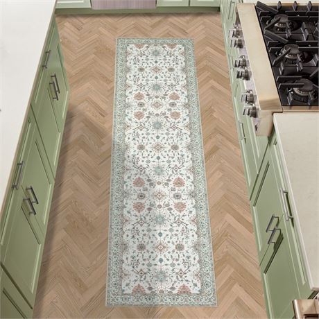 Aure Floral Chenille Beige 2 Ft. X 8 Ft. Polyester Runner Rug