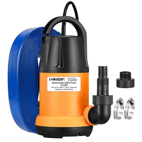 Limodot Submersible Water Pump With 25ft. Hose Kit, Sump Pump, Utility Pump