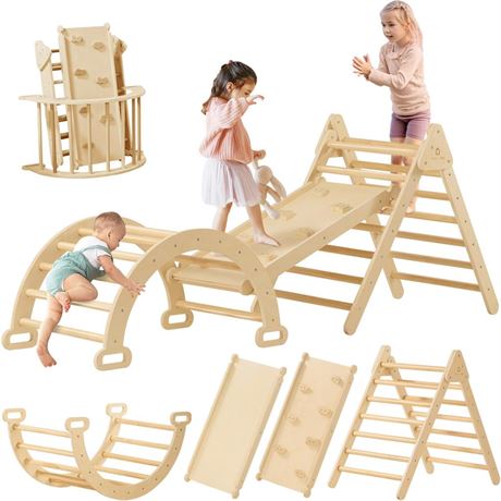 Tiny Land 7 in 1 Pikler Triangle Set, Foldable Toddler Climbing Toys,