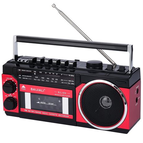 Portable Cassette Player with AM/FM/SW Radio & BT, Boombox for Home and Travel,
