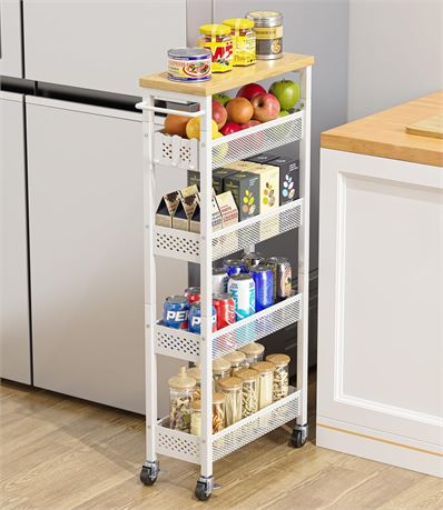 Giwil Slim Storage Cart 5 Tier Narrow Kitchen Rolling Cart on Wheels for Small