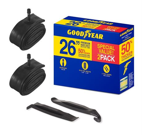 Kent Bicycles Goodyear 26" x 1.9"-2.3" Heavy Duty Bike Tube, 2 Pack, Schrader