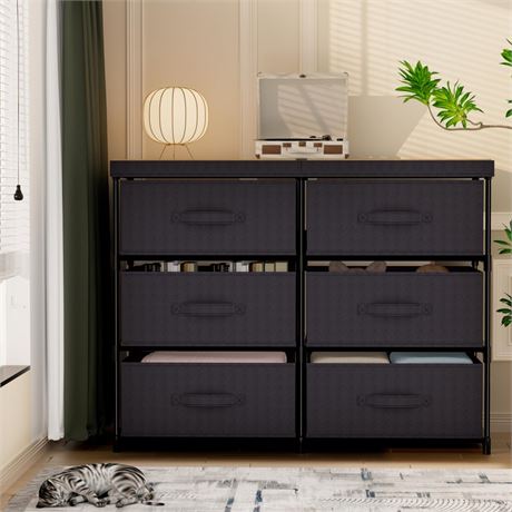 Dresser with 6 Fabric Drawer Stand Desktop Sturdy Metal Plastic Support Tube