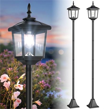 68" Solar Lamp Post Lights Outdoor,2-Pack 6000K Dusk to Dawn Solar Light
