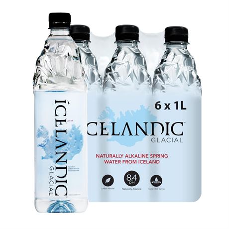 Icelandic Glacial Natural Spring Alkaline Water, 1L / 33.81 Fl Oz (Pack of 6)