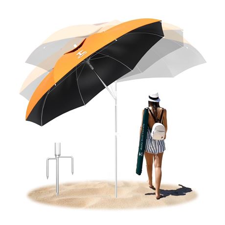 Beach Umbrella 6.5FT Portable - Patio Umbrella with Sand Anchor Tilt Vent -