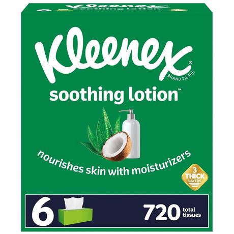 Kleenex Lotion Facial Tissues with Coconut Oil  6 Flat Boxes