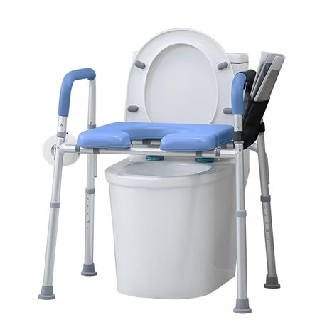 Raised Toilet Seat with Armrests and Padded Seat, Elevated Toilet Seat Riser