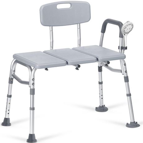 500lb Heavy Duty Shower Bench, Tool-Free Tub Transfer Bench with Arms & Back,