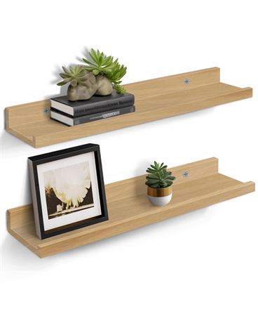 24” Floating Shelves for Wall Décor Storage, Set of 2, Wood for Bedroom, Living