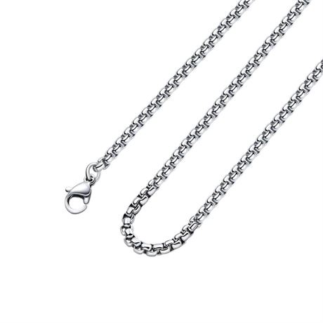 Square Rolo Chain Necklace Stainless Steel Round Box Necklace for Men & Women